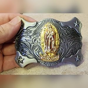New Faith Virgin Mary Belt Buckle Approx 3.75 Inches Wide Fits 1.5 Belt